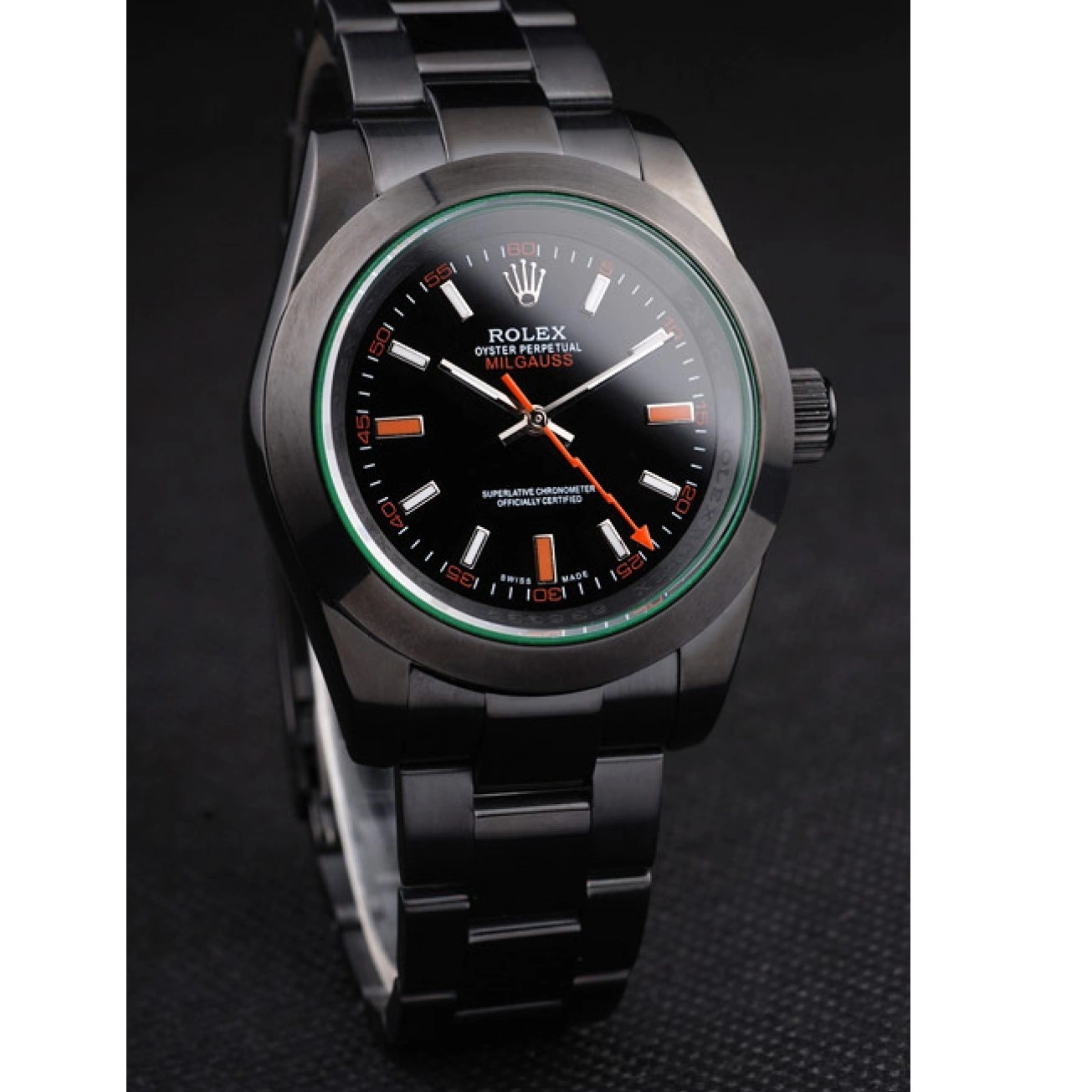 Rolex aaa copy Rolex Saphire Tinted Black Milgauss Green Pro-Hunter Dial 0713